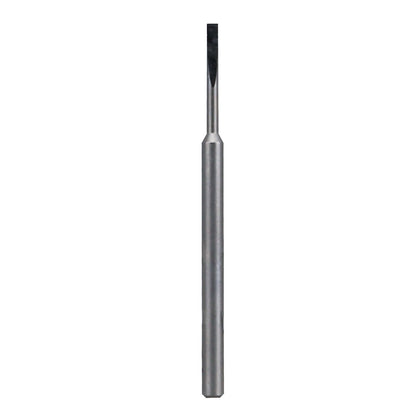 A grey metal flat-end cutting bit on a white background
