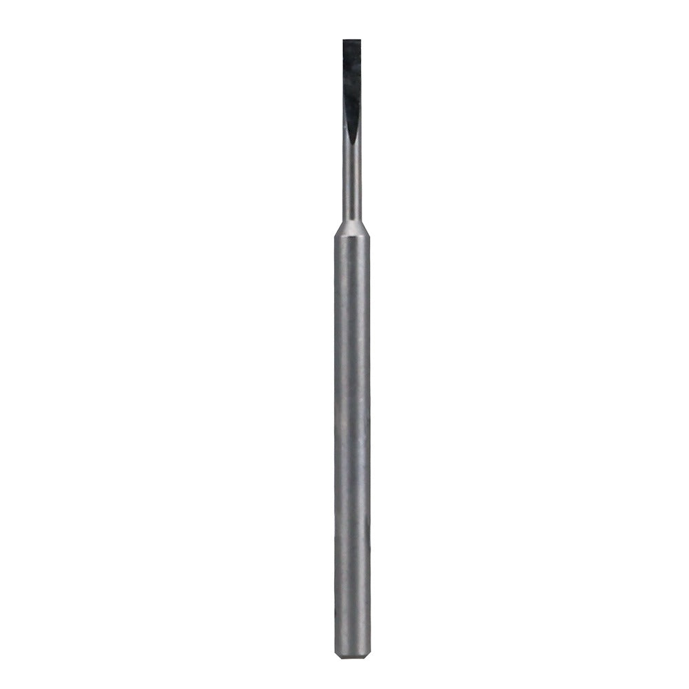 A grey metal flat-end cutting bit on a white background