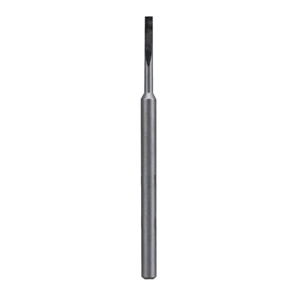 A gray metal single flute straight router bit with a flat end
