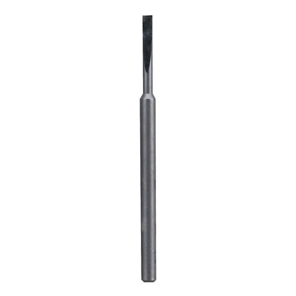 A gray metallic flat-end cutting tool bit on a white background