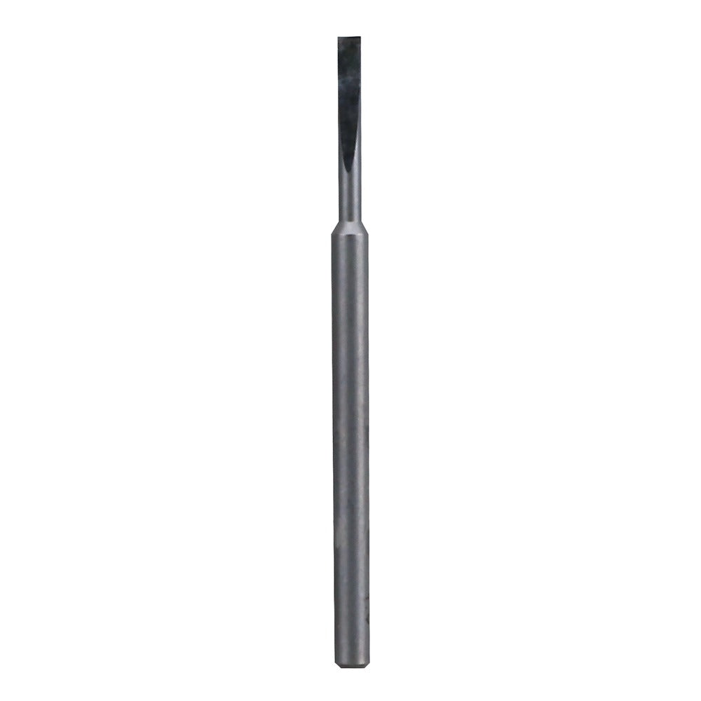 A gray metallic flat-end cutting tool bit on a white background
