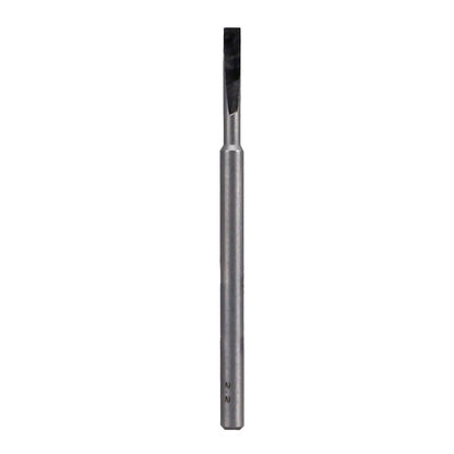 A slender metallic cutting tool with a flat, chisel-like tip. The numbers '2 2' are etched on its side