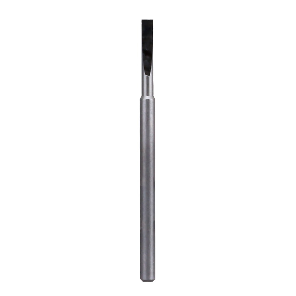 A metallic carving or engraving bit with a flat chisel tip