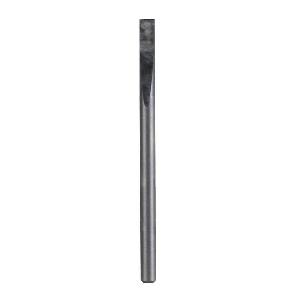 A slender metal chisel with a flat, beveled tip stands vertically