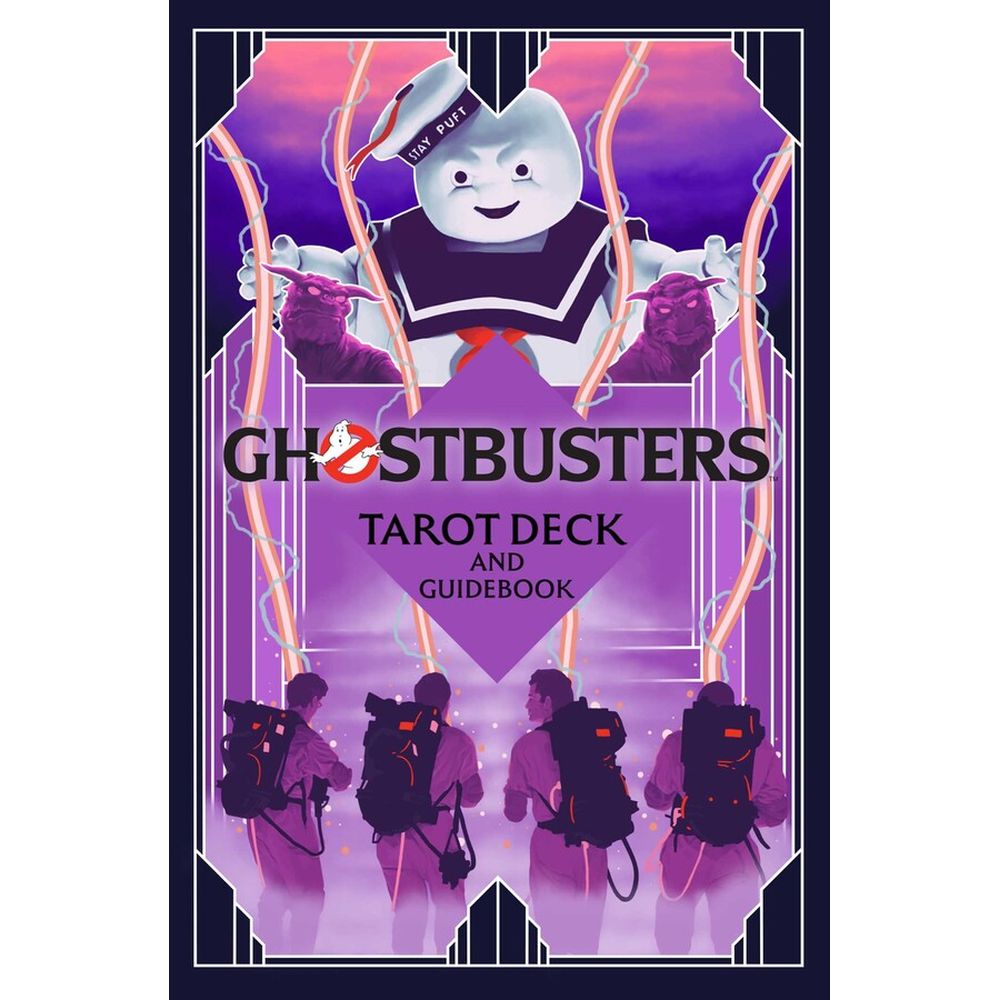 Ghostbusters Tarot Deck cover showing Stay Puft, two Terror Dogs, and four Ghostbusters with proton packs