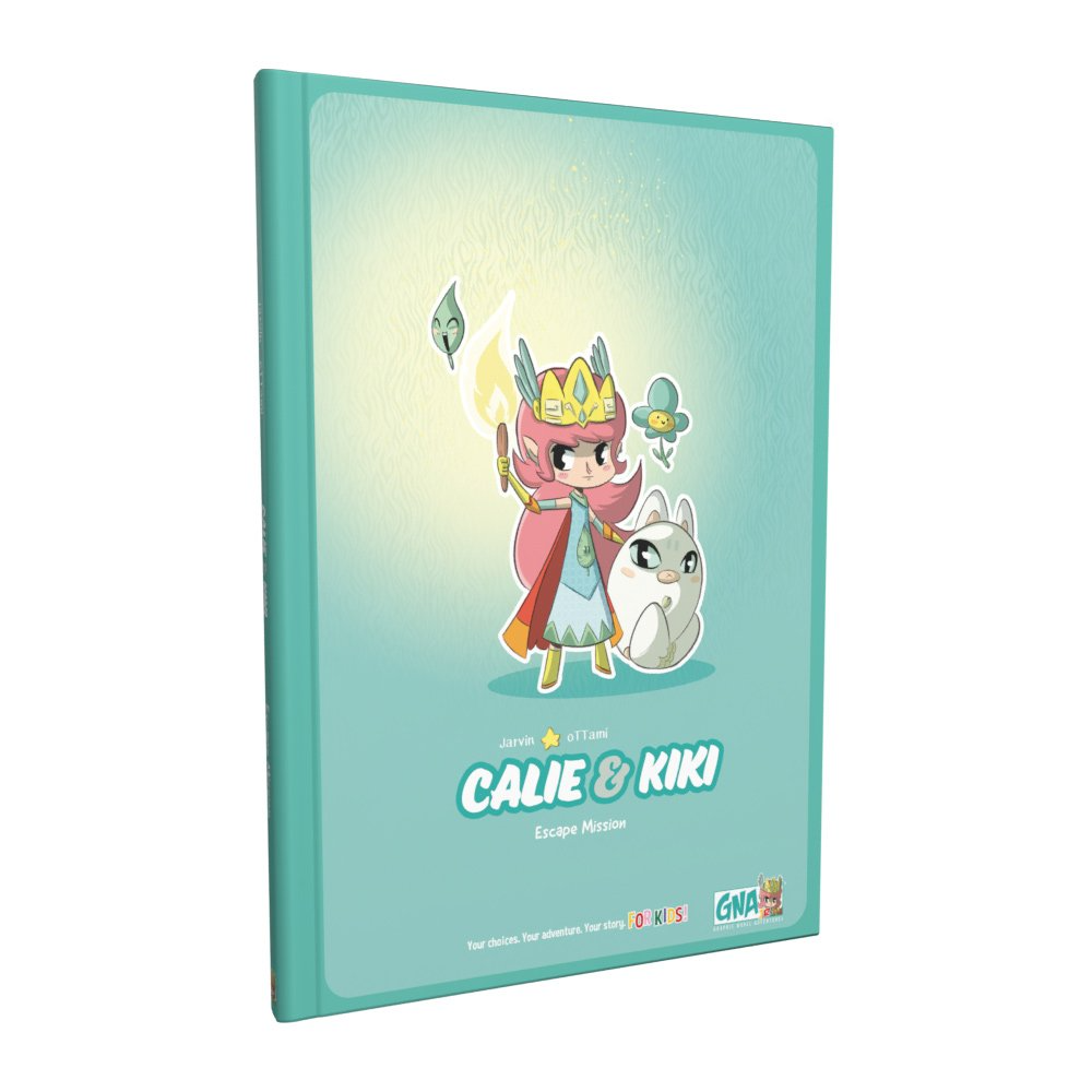 Teal game box cover with cartoon girl, white bunny, floating leaf, & flower