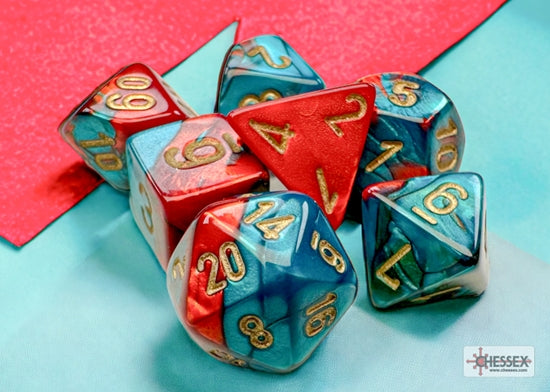 Chessex Gemini Mini-hedral Red-Teal-gold 7-Die Set CHX 20662 - Good Games