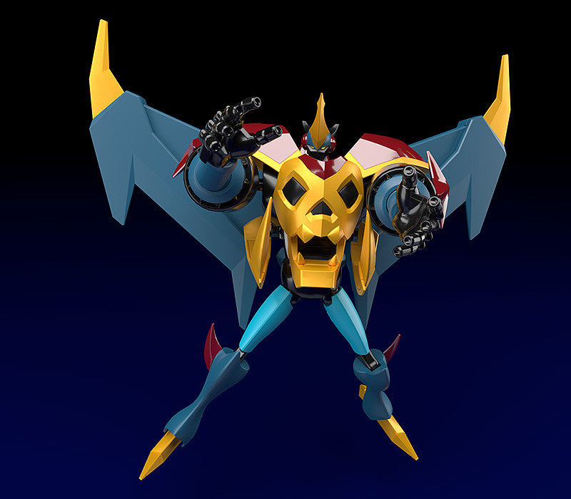 Voltes V robot action figure in gold blue and red with wings extended and hands out
