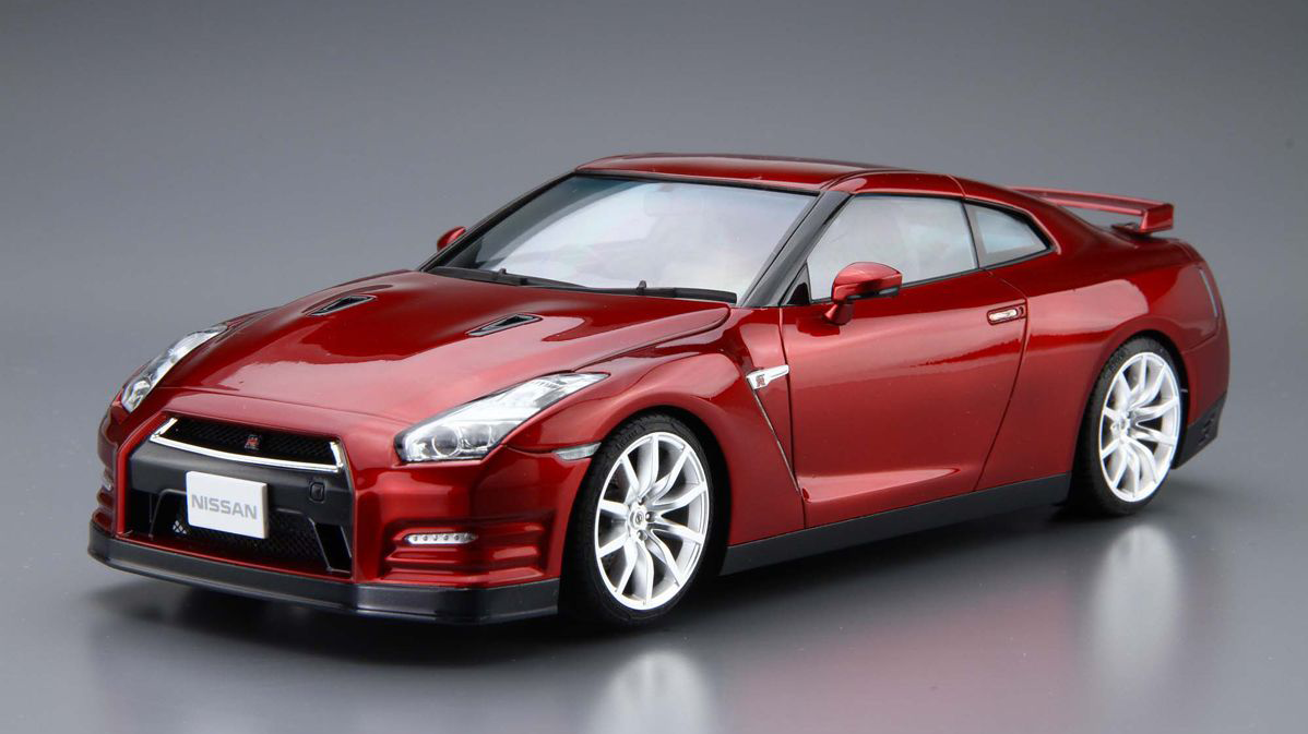 Front angle view of GT-R model in silver finish