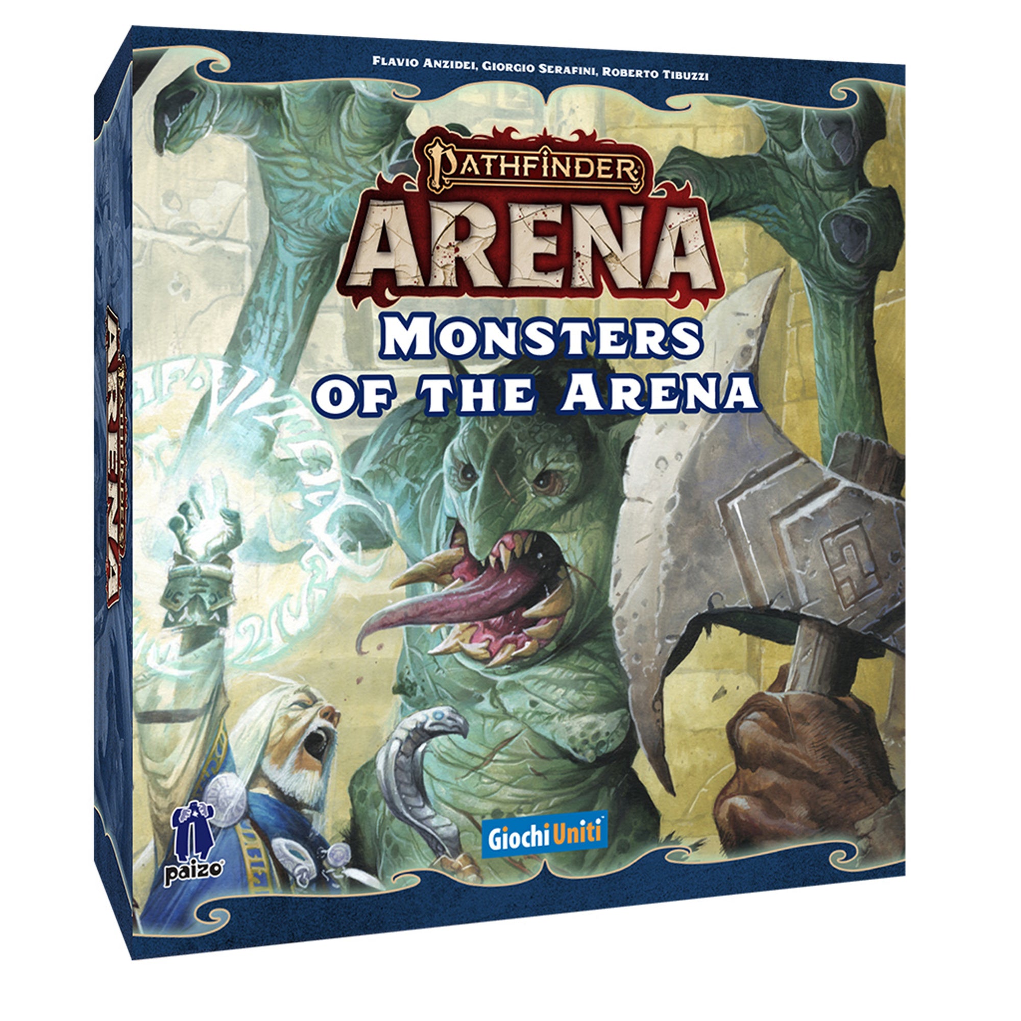 Front cover of Pathfinder Arena core box featuring dramatic fantasy artwork with heroes battling monsters