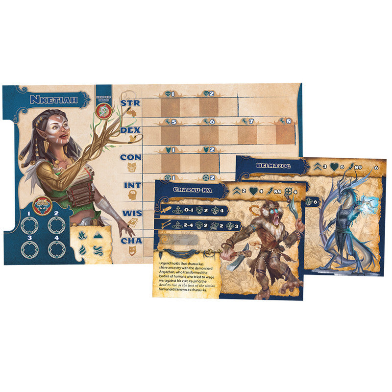 Rear box image of Pathfinder Arena: Age of Ashes Expansion showing included components, characters, and monsters with detailed game information