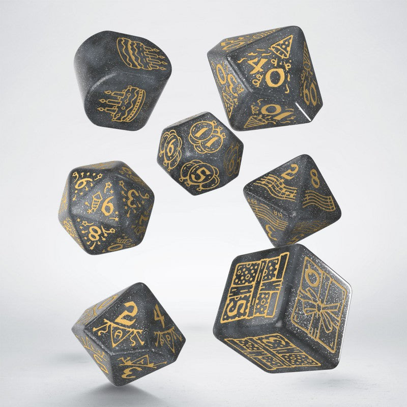 Image showing different dice shapes of Q Workshop’s Happy Birthday D7 Dice Set Confetti