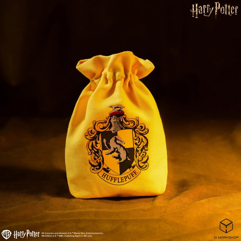 Q-Workshop Harry Potter Hufflepuff yellow dice pouch with the house crest featuring a badger on a black and yellow shield