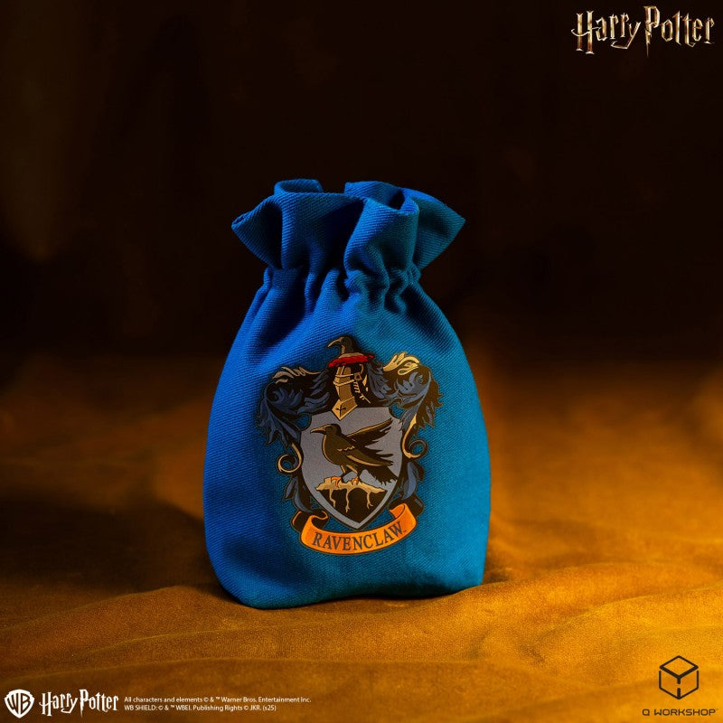 Harry Potter Ravenclaw blue velvet dice pouch with embroidered house crest featuring an eagle ideal for tabletop gaming accessories
