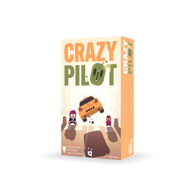 Box cover of Crazy Pilot by Helvetiq showing a cartoon pilot flying a small plane over a chaotic city with zombies and obstacles below