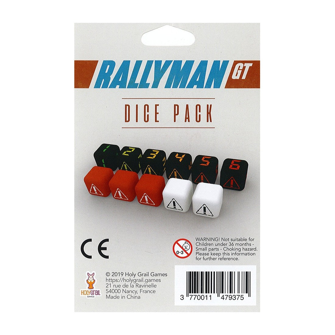 Rallyman GT Dice Pack: 6 black numbered dice and 5 red and white dice with warning symbols