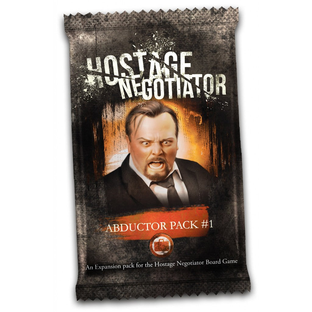 Hostage Negotiator Abductor Pack #1 expansion. Art shows a bearded man in a suit yelling fiercely