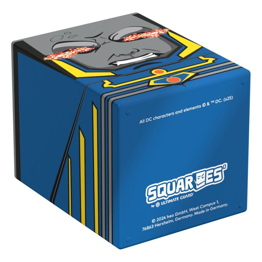 Blue and yellow deck box featuring Darkseid's face on the lid, firing red Omega beams