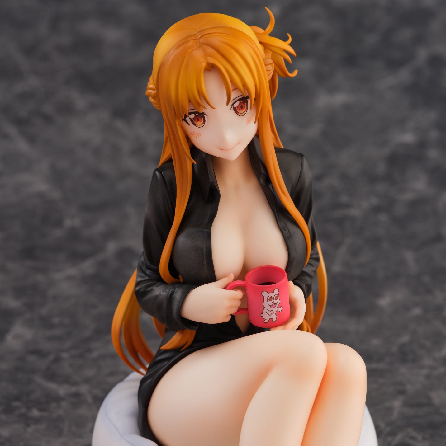 Low angle front view emphasizing Asuna's serene facial expression and seated posture