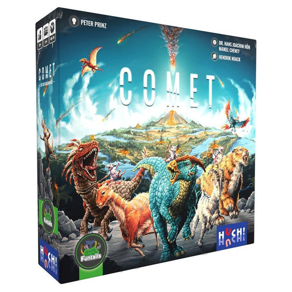 Comet board game by Huch and Funtails with dinosaurs escaping a meteor impact