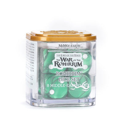 Clear box of 8 green Rohirrim dice set for The Lord of the Rings Middle-earth Strategy Battle Game