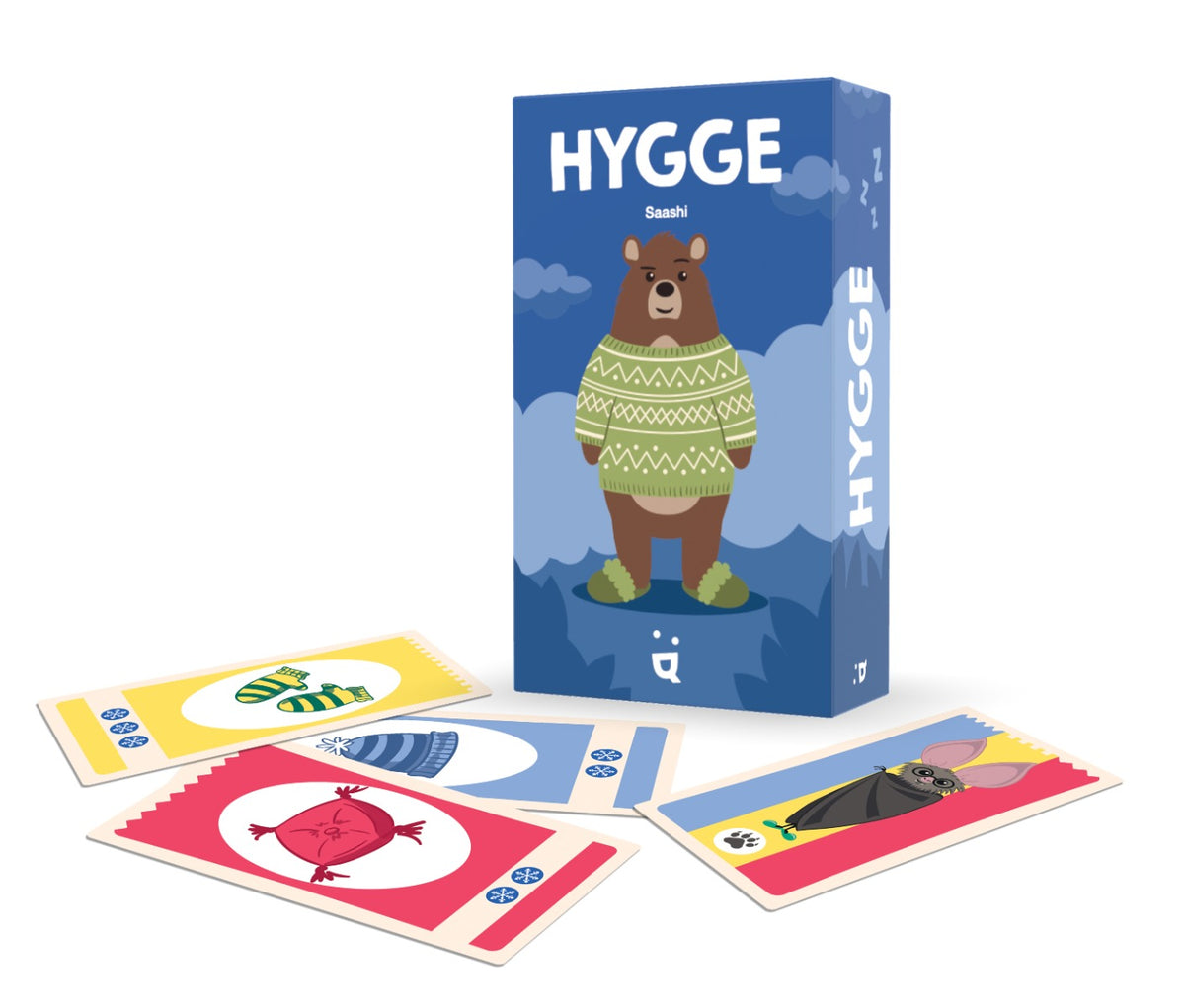 Helvetiq Hygge Card Game for 2-4 Players cards spread out showing vibrant designs