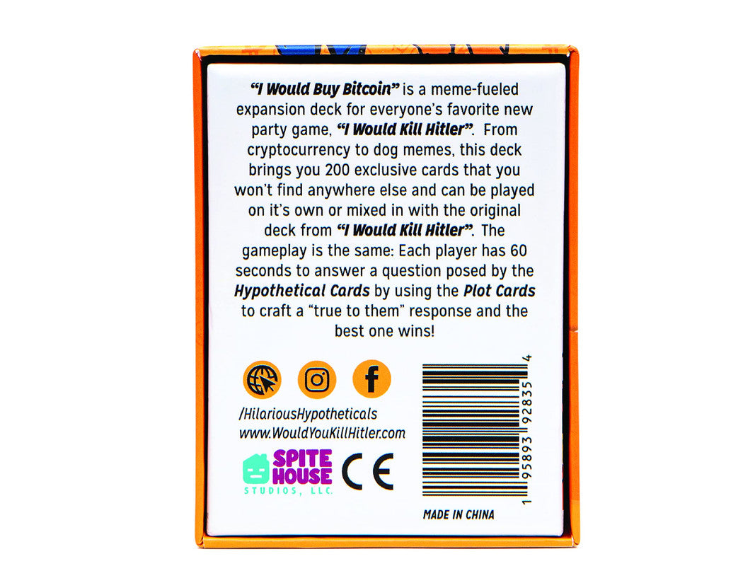 Expansion deck for I Would Kill Hitler party game with 200 exclusive cards can be played on its own or mixed with original deck designed by Spite House Studios made in China