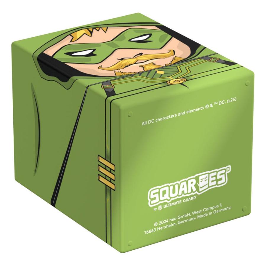 Green Arrow DC character art printed on a green Ultimate Guard SQUARES storage box