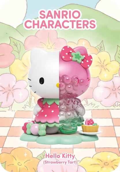 Hello Kitty Strawberry Tart figure, half solid white/red, half clear pink plastic with internal bubbles