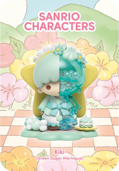 Sanrio Kiki vinyl figure, split mint green and clear blue halves, themed "Green Sugar Meringue."