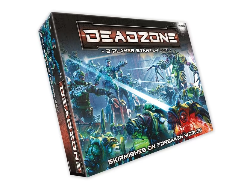 Deadzone 2 Player Starter Set box showing a sci-fi skirmish with armored soldiers and monstrous aliens firing weapons