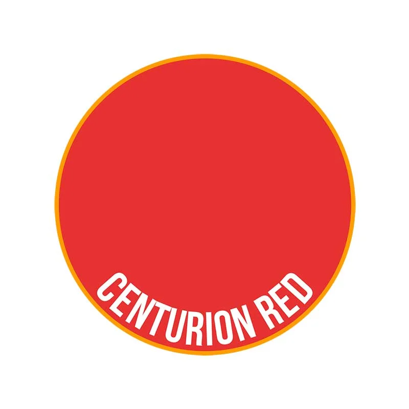 Red circle with an orange border and "Centurion Red" text curved along the bottom