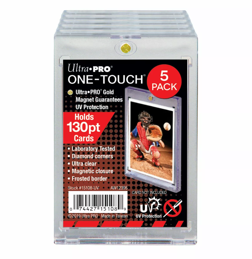 Ultra PRO ONE-TOUCH 5-pack of clear magnetic card holders for 130pt cards, with UV protection