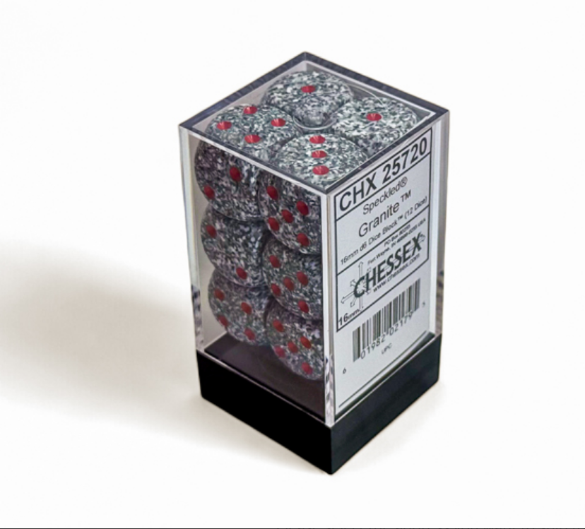 Chessex - Speckled 16mm D6 Dice 12-Piece Set - Granite - Good Games