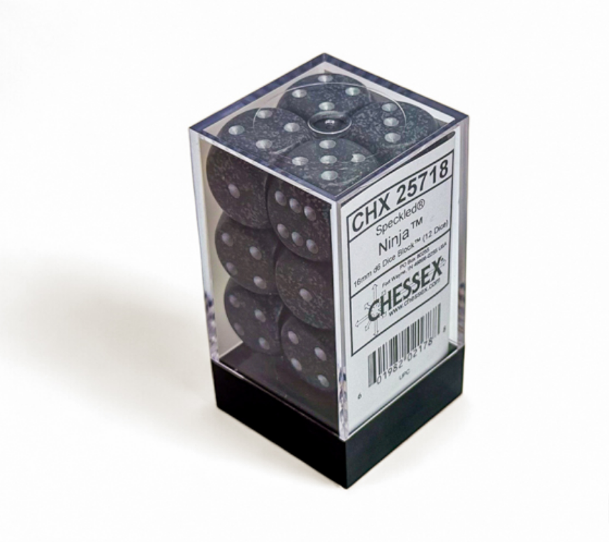 Chessex - Speckled 16mm D6 Dice 12-Piece Set - Ninja - Good Games