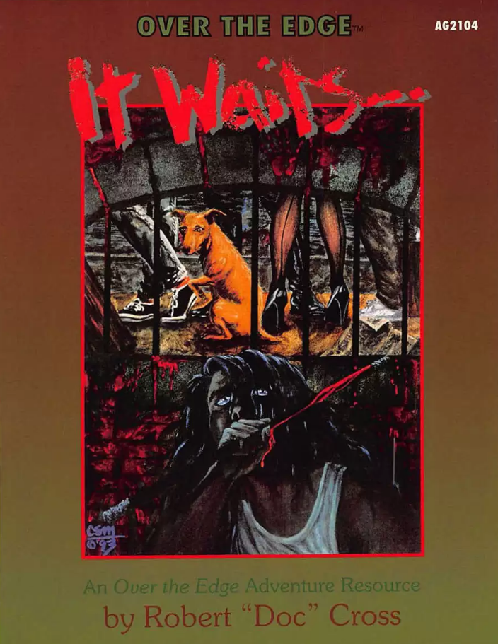 A terrified woman, hand to mouth, stares up with blood on her face. Behind dark bars, a small dog sits near indistinct human legs