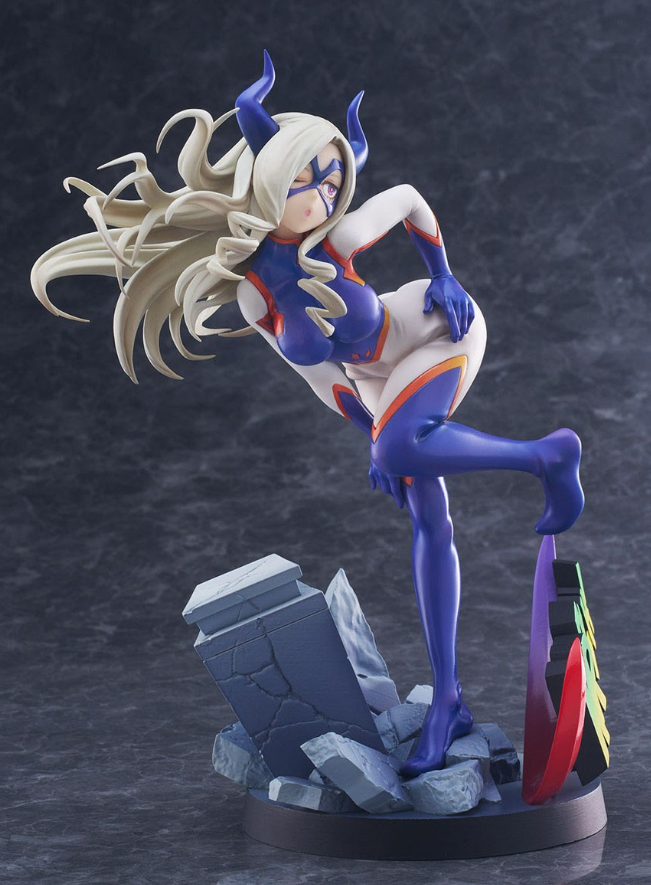 Detailed figure of Mt Lady from My Hero Academia in dynamic pose wearing her white and purple hero costume