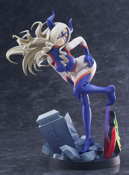 Detailed figure of Mt Lady from My Hero Academia in dynamic pose wearing her white and purple hero costume