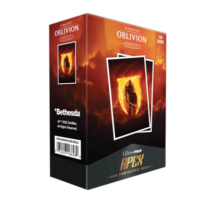 Elder Scrolls IV Oblivion Remastered Ultra Pro Apex 105-count deck protector sleeves box with fiery Oblivion Gate artwork
