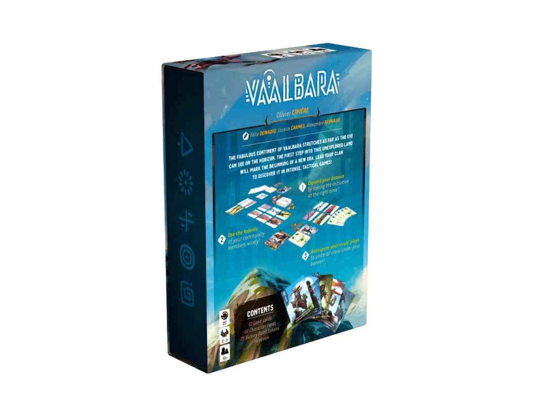Vaalbara board game box with game cards and components displayed on the back