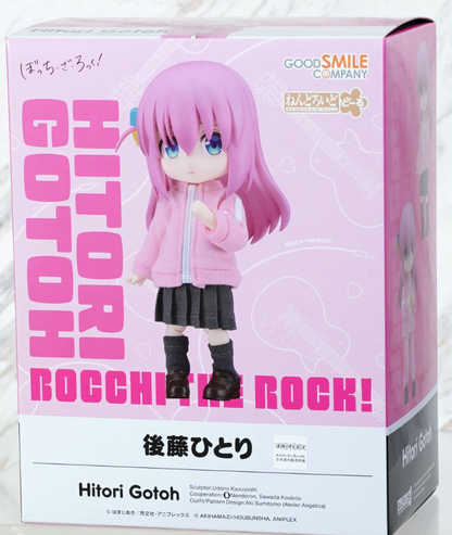 Hitori Gotoh Nendoroid Doll box featuring the anime character in a pink jacket and grey skirt