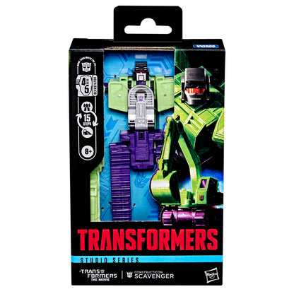 Transformers Studio Series Constructicon Scavenger action figure toy box, featuring the green and purple figure (Devastator component)
