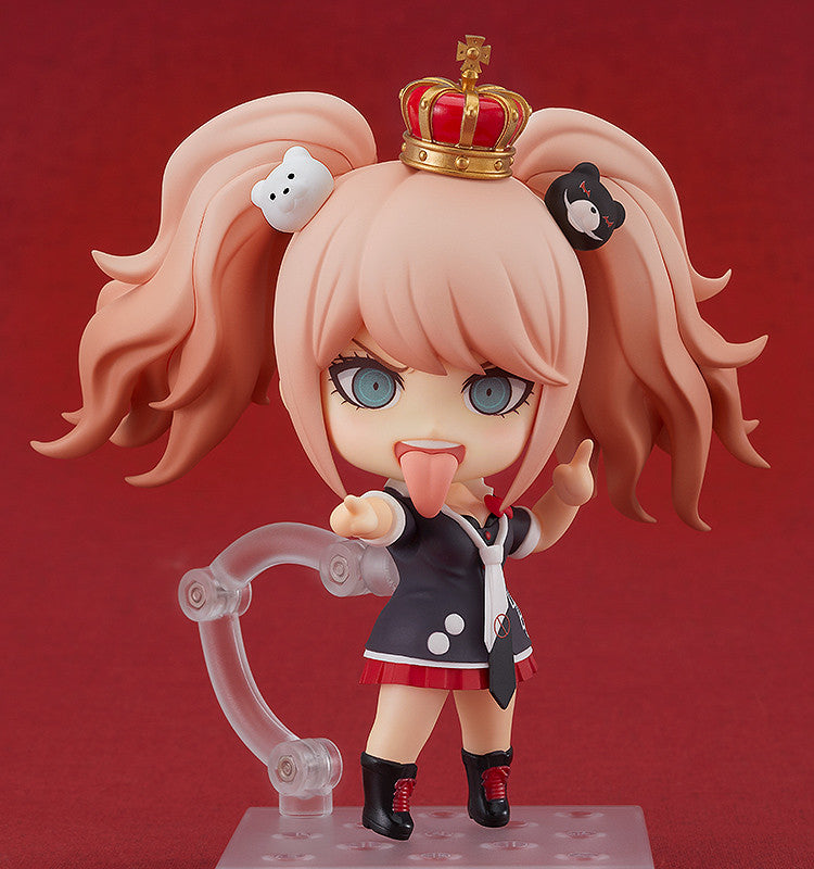 Good Smile Company Danganronpa Junko Enoshima Nendoroid figure 1254 wearing crown black uniform red skirt with tongue out and pigtails