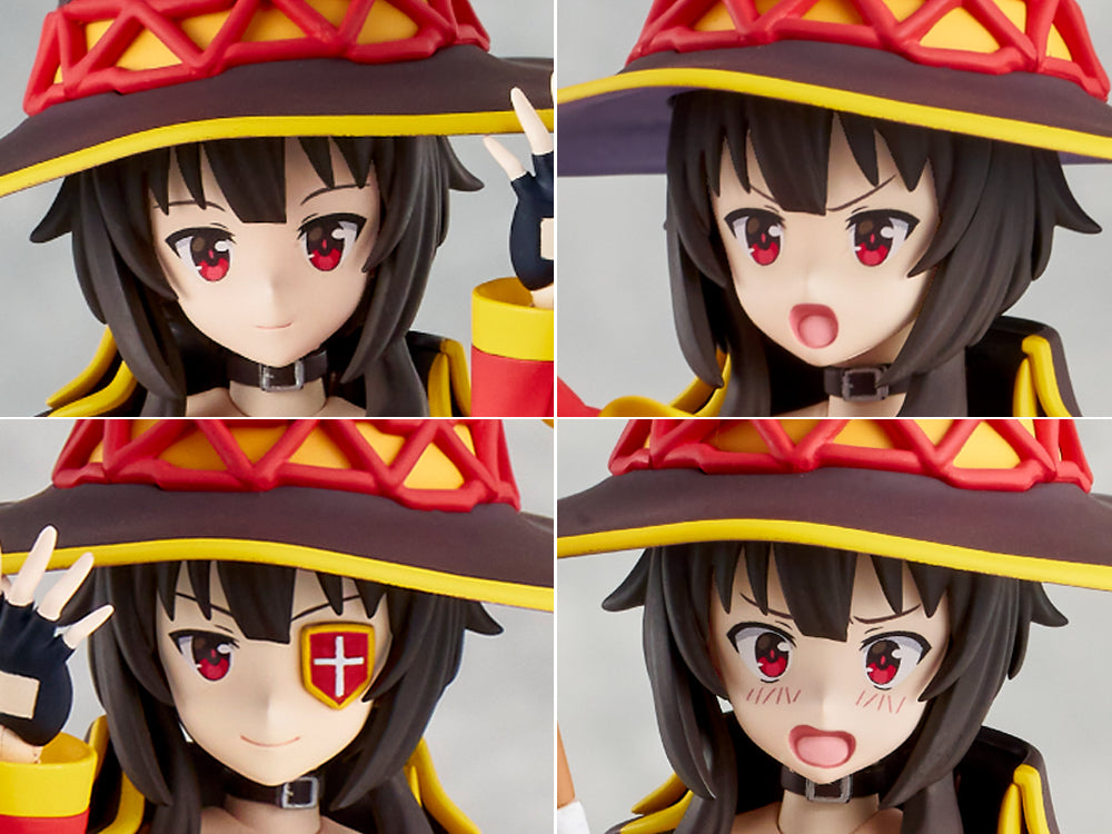 Konosuba Megumin figma action figure with four interchangeable face plates showing different expressions
