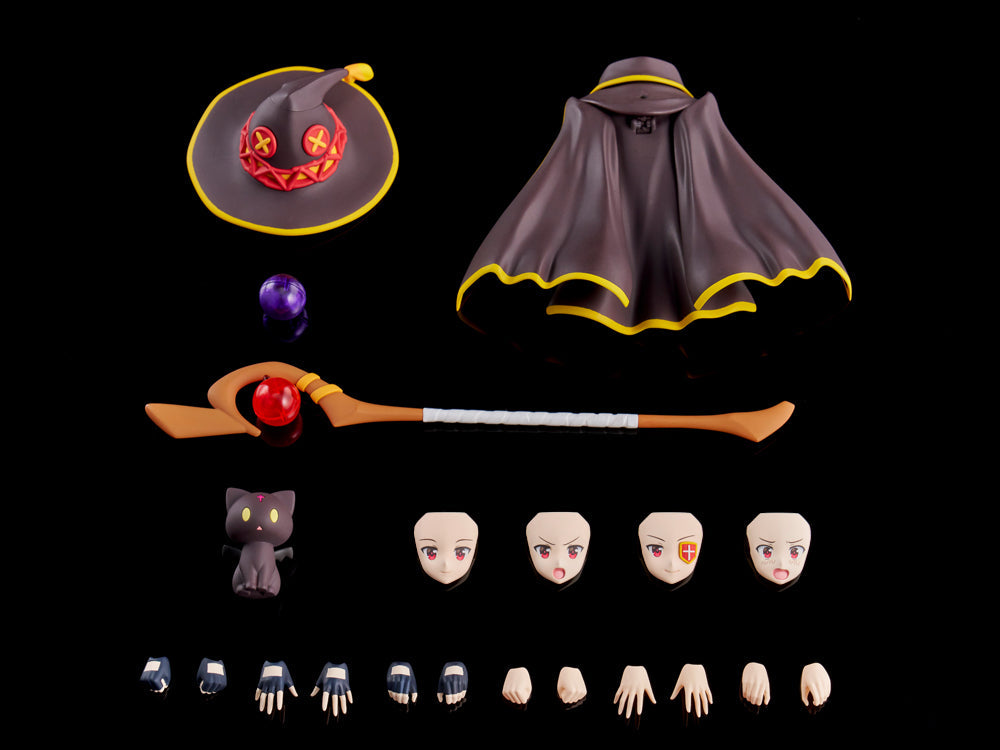 Konosuba Megumin plastic model kit with multiple interchangeable faces hands staff hat cape and pet Chomusuke