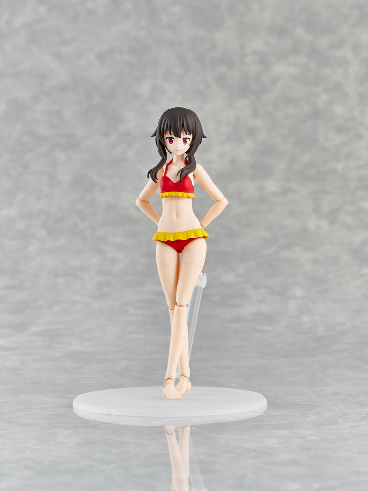Megumin Konosuba figFIX figure in red bikini with yellow trim on display stand