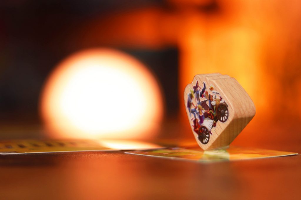 Infernal Wagon game overview with cards, tokens, and players&#39; hands visible