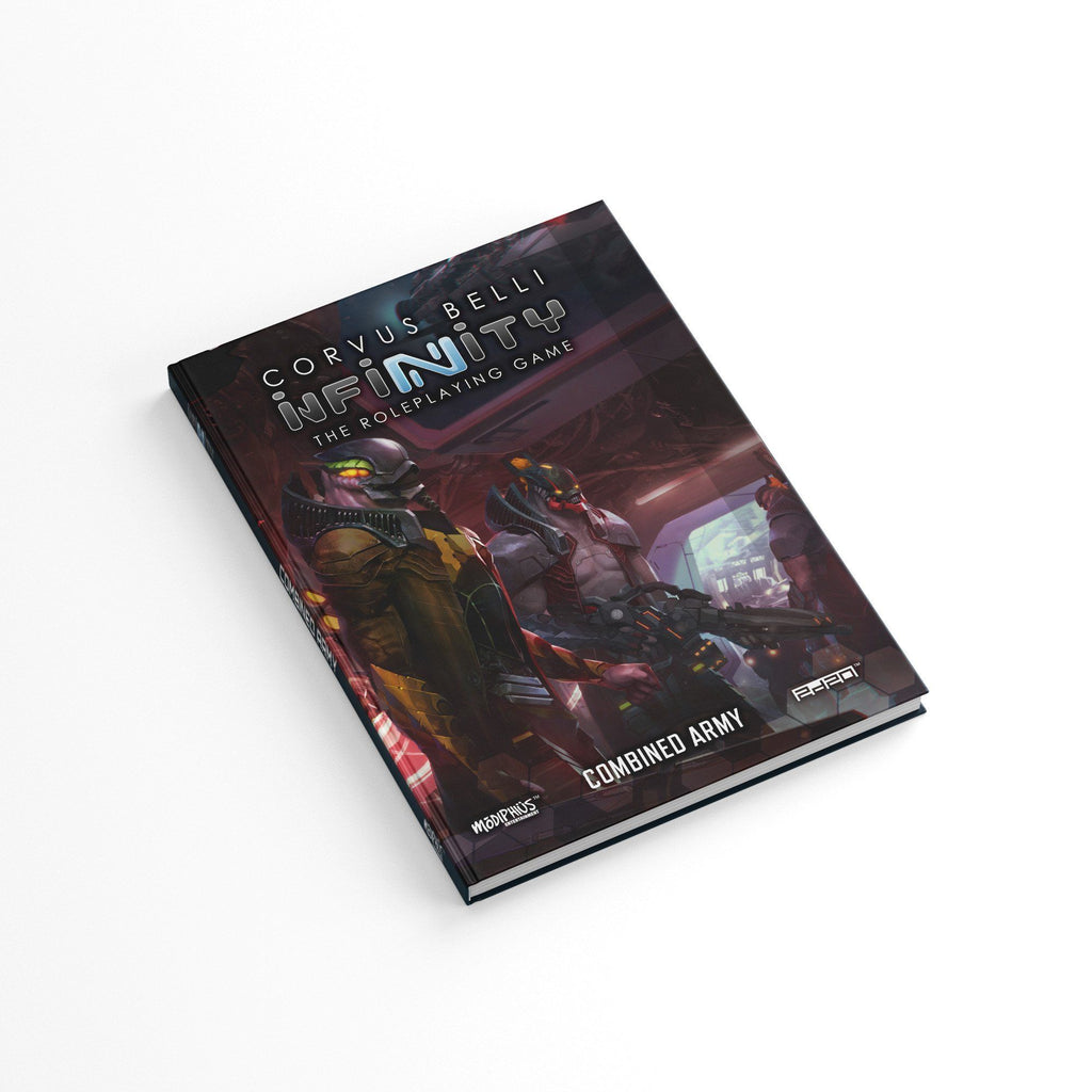 Infinity RPG Combined Army Supplement Sourcebook cover, showing two armored sci-fi figures with weapons
