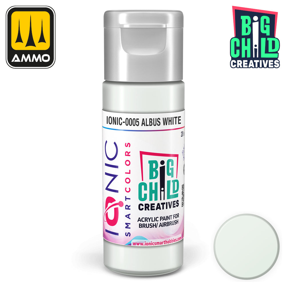 Albus White acrylic paint bottle for brush/airbrush -  with gray cap and white swatch