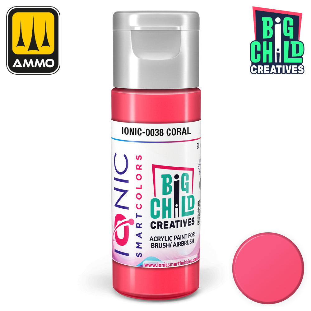 IONIC Smart Colors Coral acrylic paint bottle for brush/airbrush -  includes color swatch